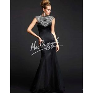 NWT Mac Duggal Black Crystal Neckline Evening/Prom Gown